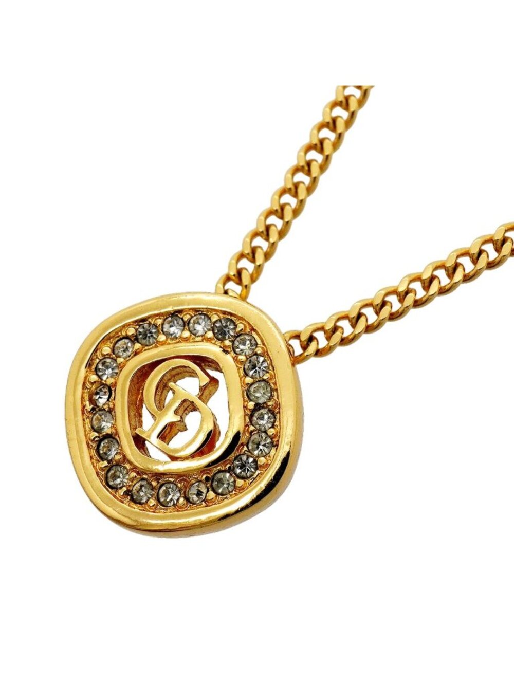 Dior Necklace CD Logo Gold Plated Rhinestone
